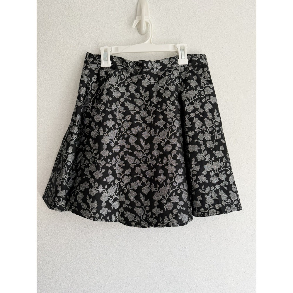 GB Gianni Bini Skirt Womens Medium Black Metallic Floral Embroidered Zip Up